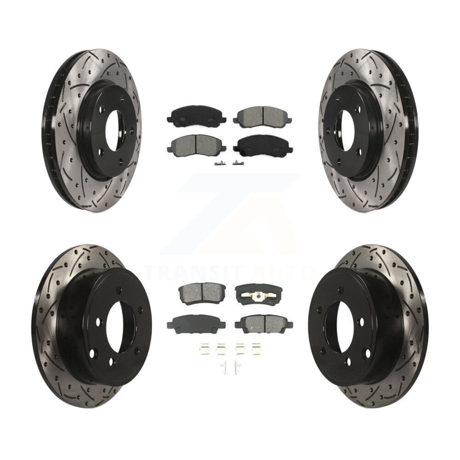 Front Rear Coated Drilled Slotted Disc Brake Rotors And Semi-Metallic Pads Kit For Mitsubishi Lancer KDS-100231