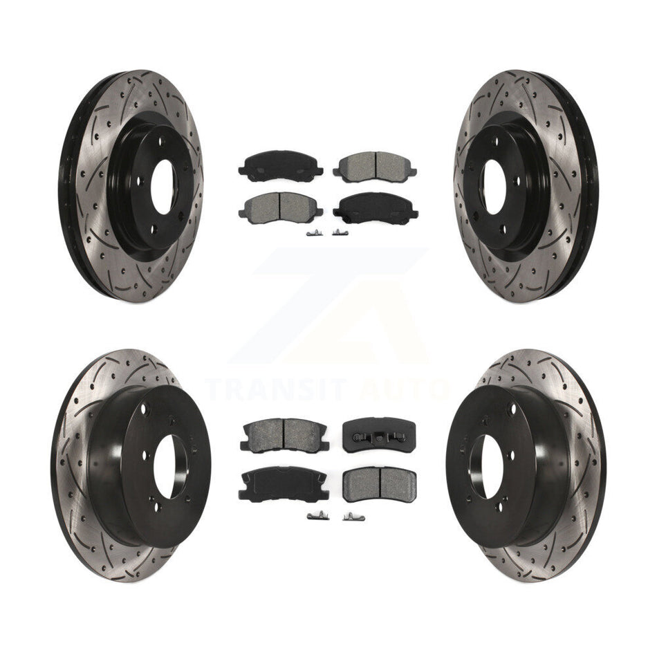 Front Rear Coated Drilled Slotted Disc Brake Rotors And Semi-Metallic Pads Kit For Mitsubishi Outlander KDS-100236