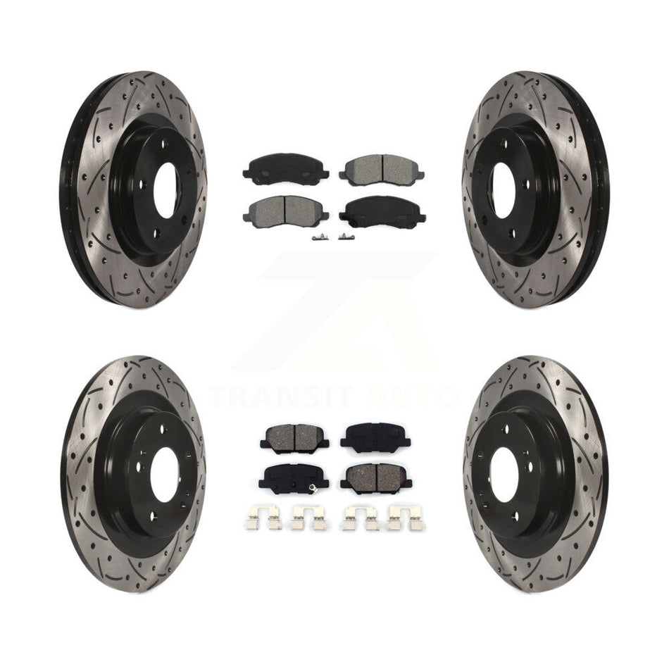 Front Rear Coated Drilled Slotted Disc Brake Rotors And Semi-Metallic Pads Kit For Mitsubishi Outlander Sport RVR KDS-100237