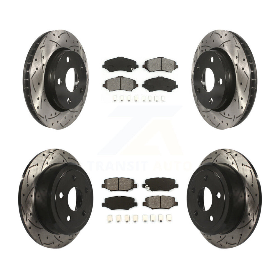 Front Rear Coated Drilled Slotted Disc Brake Rotors And Semi-Metallic Pads Kit For Jeep Wrangler JK KDS-100238