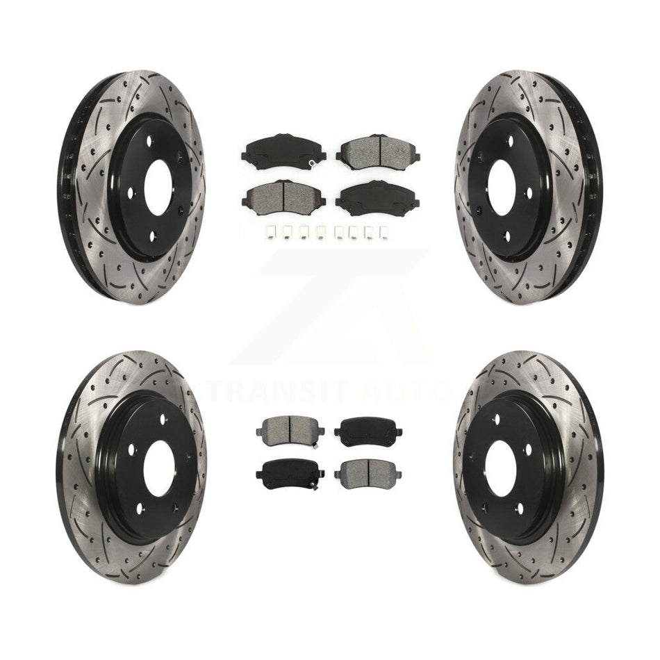 Front Rear Coated Drilled Slotted Disc Brake Rotors And Semi-Metallic Pads Kit For Dodge Grand Caravan Chrysler Town & Country Journey Volkswagen Routan Ram C/V KDS-100239