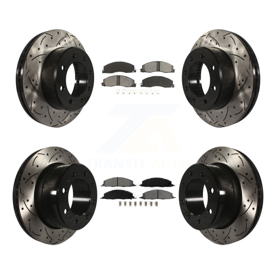 Front Rear Coated Drilled Slotted Disc Brake Rotors And Semi-Metallic Pads Kit For Ram 2500 3500 1500 Dodge KDS-100240