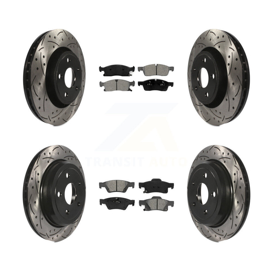 Front Rear Coated Drilled Slotted Disc Brake Rotors And Semi-Metallic Pads Kit For Dodge Durango Jeep Grand Cherokee WK KDS-100242