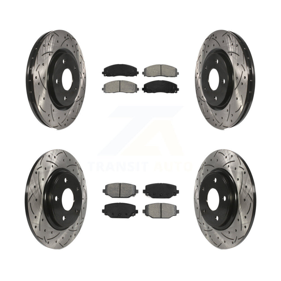 Front Rear Coated Drilled Slotted Disc Brake Rotors And Semi-Metallic Pads Kit For Dodge Grand Caravan Journey Chrysler Town & Country Ram C/V Volkswagen Routan KDS-100243