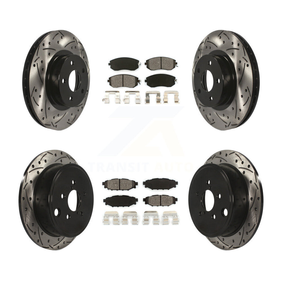 Front Rear Coated Drilled Slotted Disc Brake Rotors And Semi-Metallic Pads Kit For 2011 Subaru Impreza Outback Sport 2.5i Premium KDS-100245