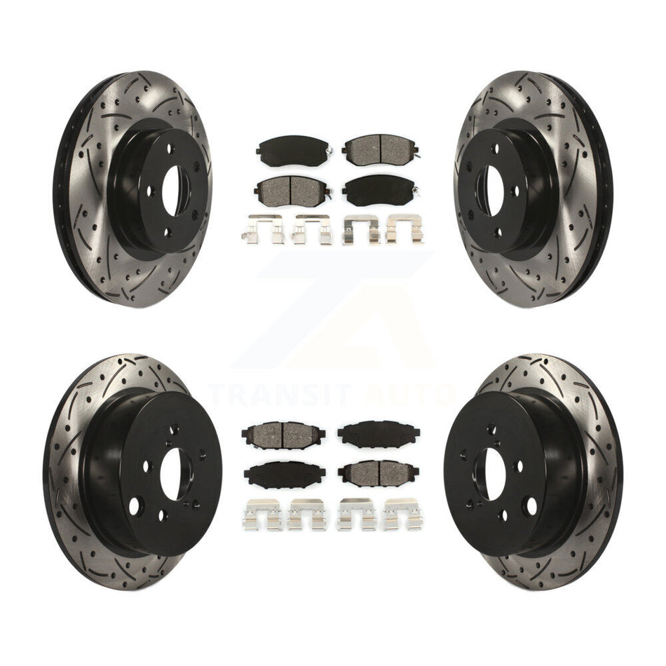 Front Rear Coated Drilled Slotted Disc Brake Rotors And Semi-Metallic Pads Kit For Subaru Impreza KDS-100246