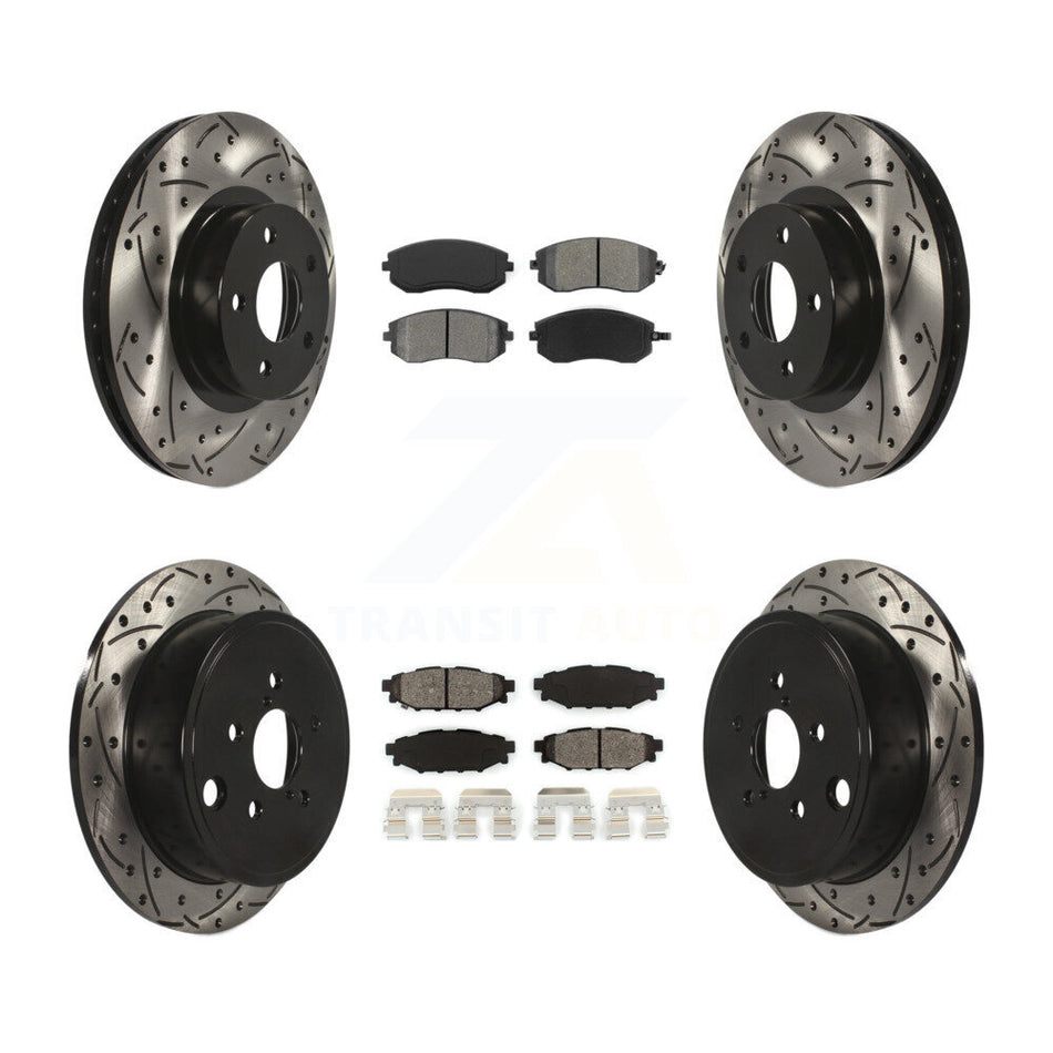 Front Rear Coated Drilled Slotted Disc Brake Rotors And Semi-Metallic Pads Kit For Subaru Impreza KDS-100247