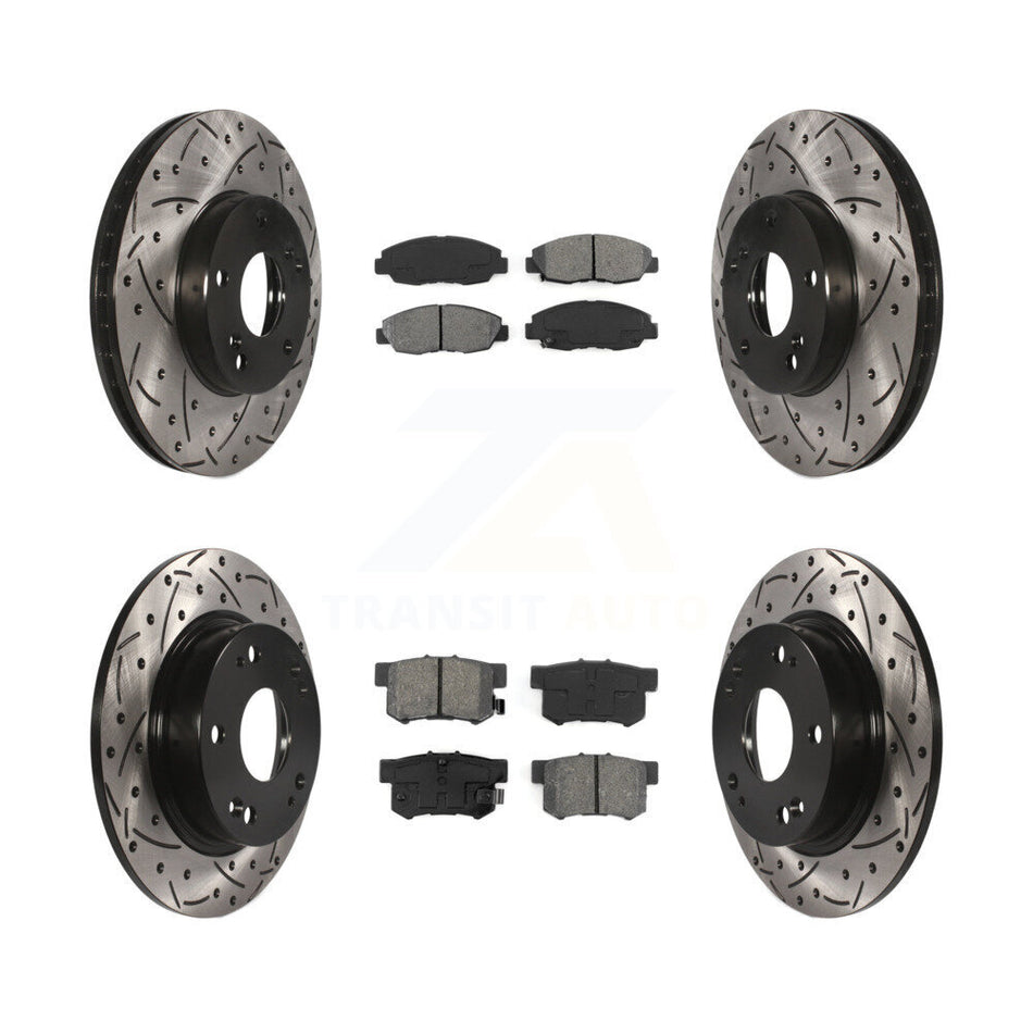 Front Rear Coated Drilled Slotted Disc Brake Rotors And Semi-Metallic Pads Kit For 2014-2015 Honda Civic Touring KDS-100248