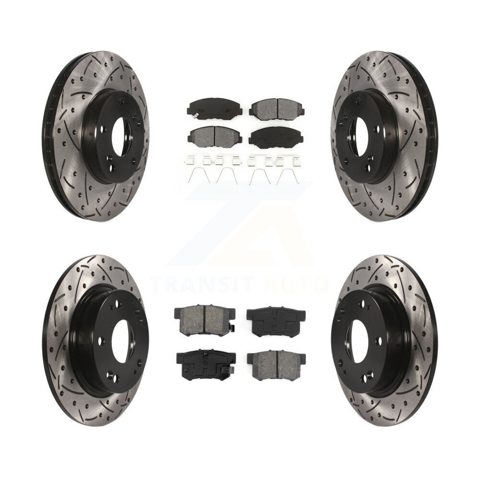 Front Rear Coated Drilled Slotted Disc Brake Rotors And Semi-Metallic Pads Kit For Honda Civic Acura ILX KDS-100250