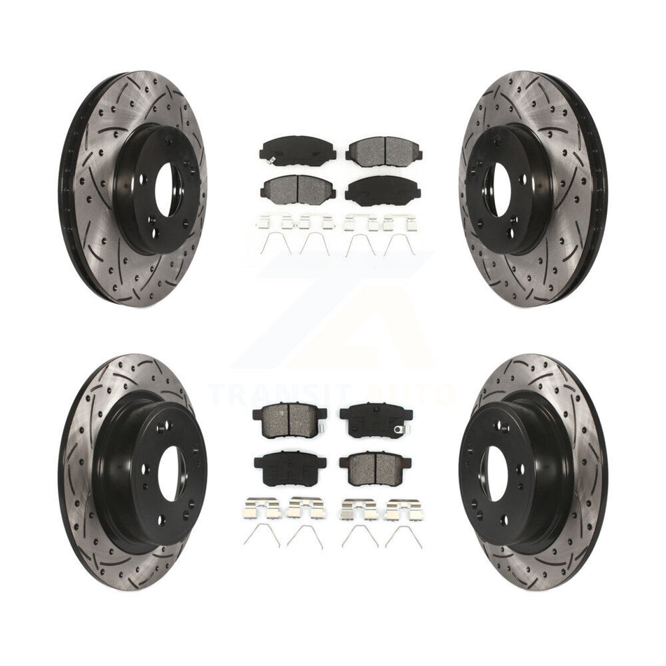 Front Rear Coated Drilled Slotted Disc Brake Rotors And Semi-Metallic Pads Kit For Honda Accord KDS-100251