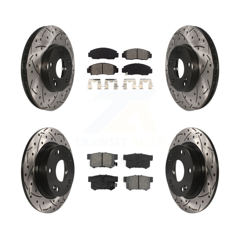 Front Rear Coated Drilled Slotted Disc Brake Rotors And Semi-Metallic Pads Kit For Acura CSX KDS-100253