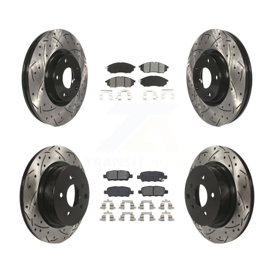 Front Rear Coated Drilled Slotted Disc Brake Rotors And Semi-Metallic Pads Kit For INFINITI G37 G35 M35 Nissan 350Z EX35 370Z G25 M45 Q40 QX50 EX37 KDS-100256