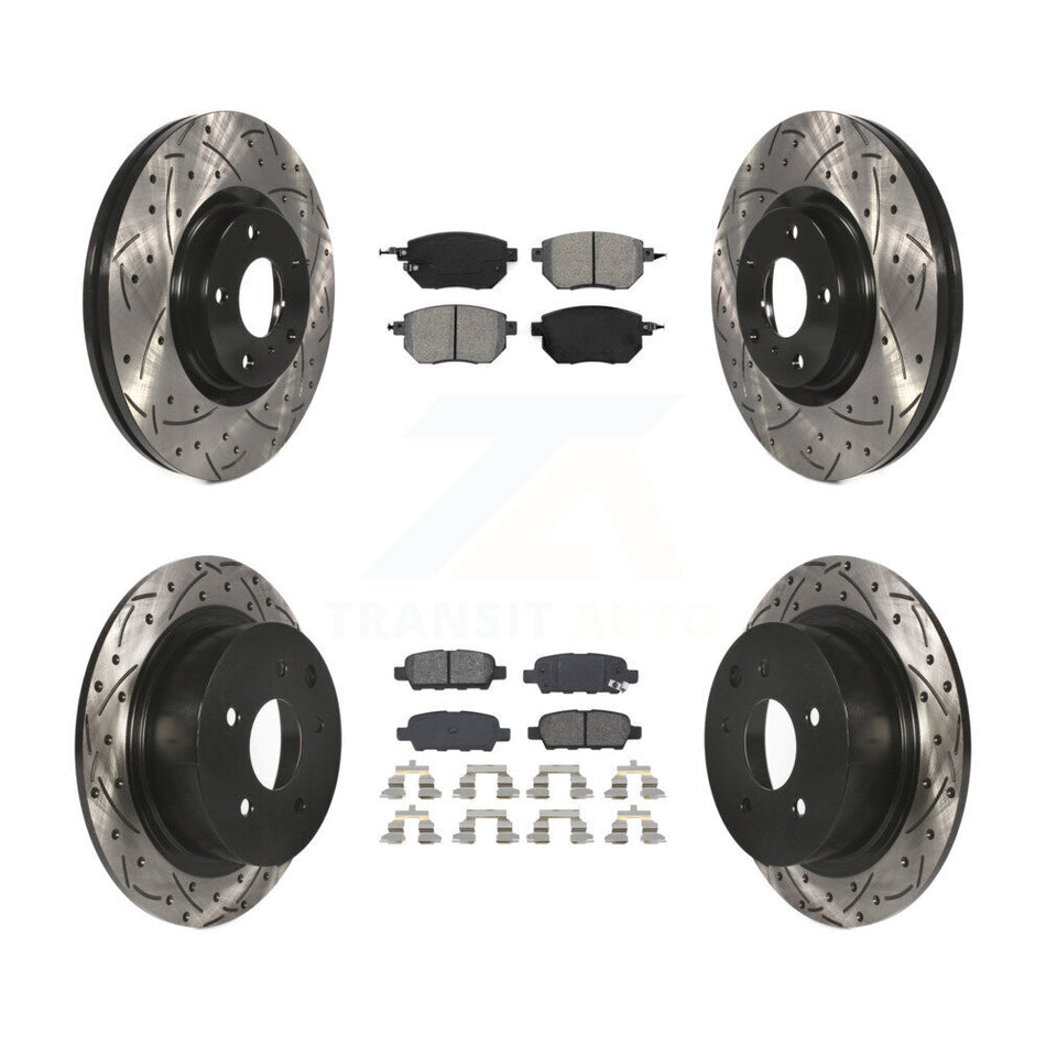 Front Rear Coated Drilled Slotted Disc Brake Rotors And Semi-Metallic Pads Kit For Nissan Altima Maxima KDS-100258