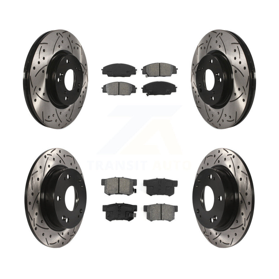 Front Rear Coated Drilled Slotted Disc Brake Rotors And Semi-Metallic Pads Kit For Honda Civic Acura CSX KDS-100260
