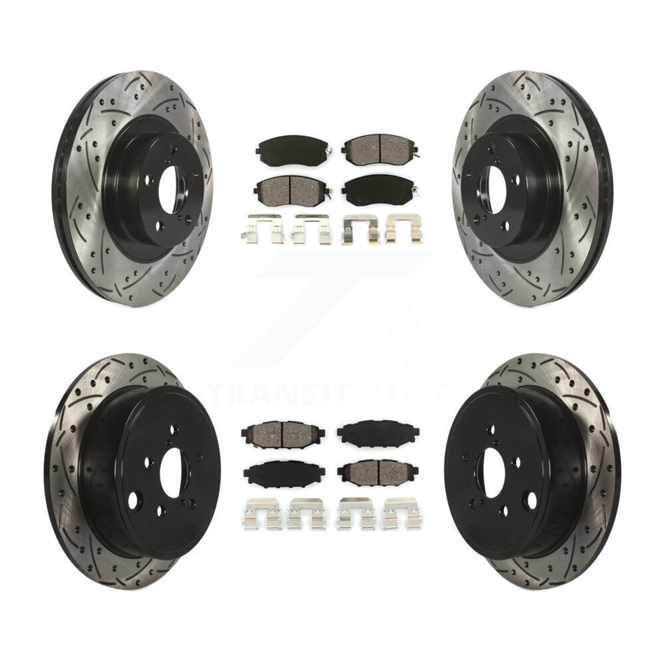 Front Rear Coated Drilled Slotted Disc Brake Rotors And Semi-Metallic Pads Kit For Subaru Impreza Outback Forester Legacy KDS-100265