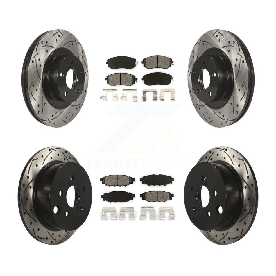 Front Rear Coated Drilled Slotted Disc Brake Rotors And Semi-Metallic Pads Kit For Subaru Forester XV Crosstrek With 292mm Diameter Rotor KDS-100266