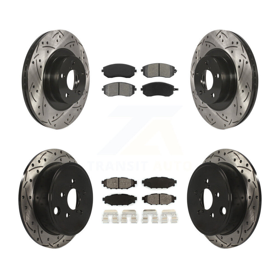 Front Rear Coated Drilled Slotted Disc Brake Rotors And Semi-Metallic Pads Kit For Subaru Outback Forester Impreza Legacy KDS-100267