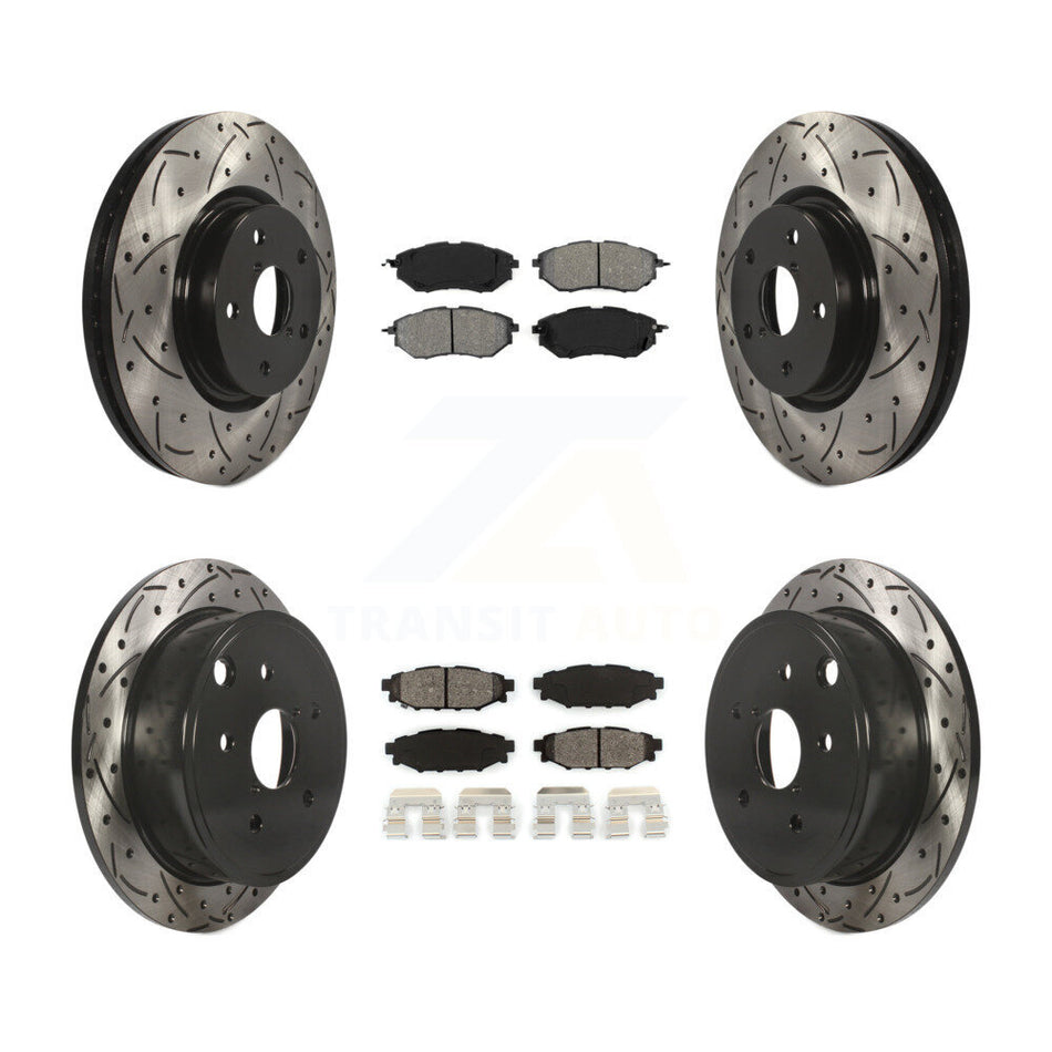 Front Rear Coated Drilled Slotted Disc Brake Rotors And Semi-Metallic Pads Kit For Subaru WRX KDS-100268