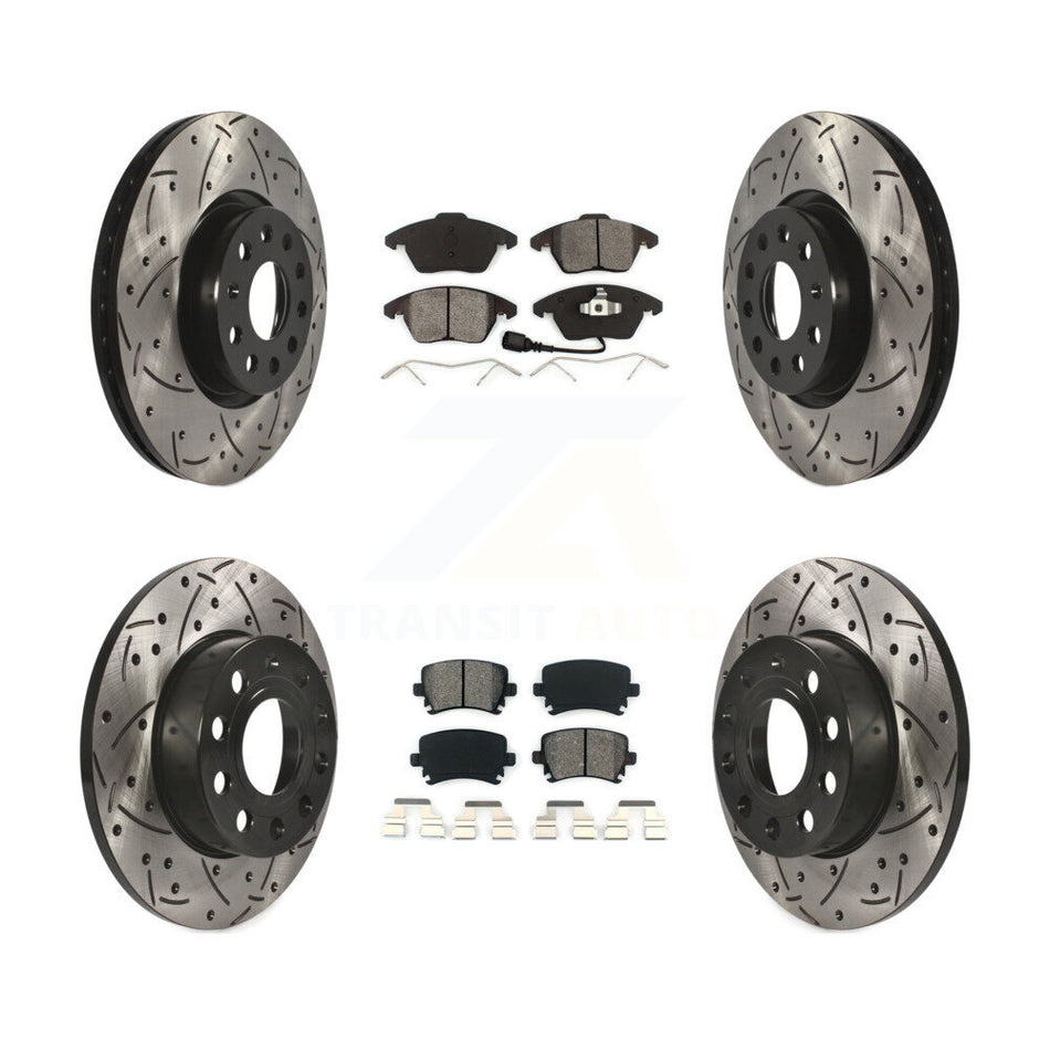 Front Rear Coated Drilled Slotted Disc Brake Rotors And Semi-Metallic Pads Kit For 2008-2008 Audi A3 Quattro KDS-100269