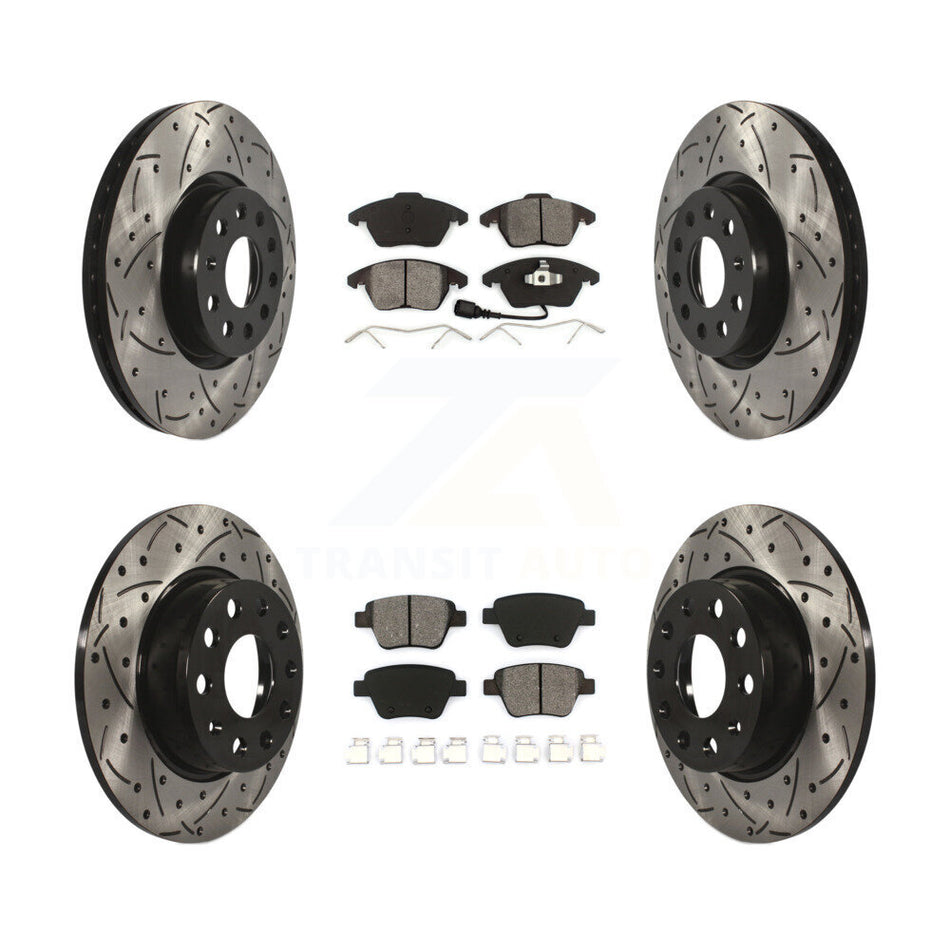 Front Rear Coated Drilled Slotted Disc Brake Rotors And Semi-Metallic Pads Kit For Volkswagen Beetle GTI KDS-100271