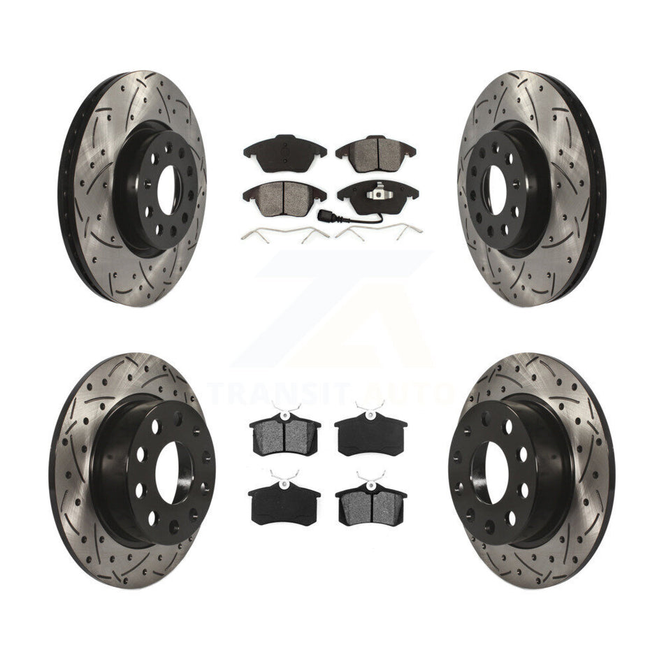 Front Rear Coated Drilled Slotted Disc Brake Rotors And Semi-Metallic Pads Kit For Volkswagen Jetta Beetle KDS-100273
