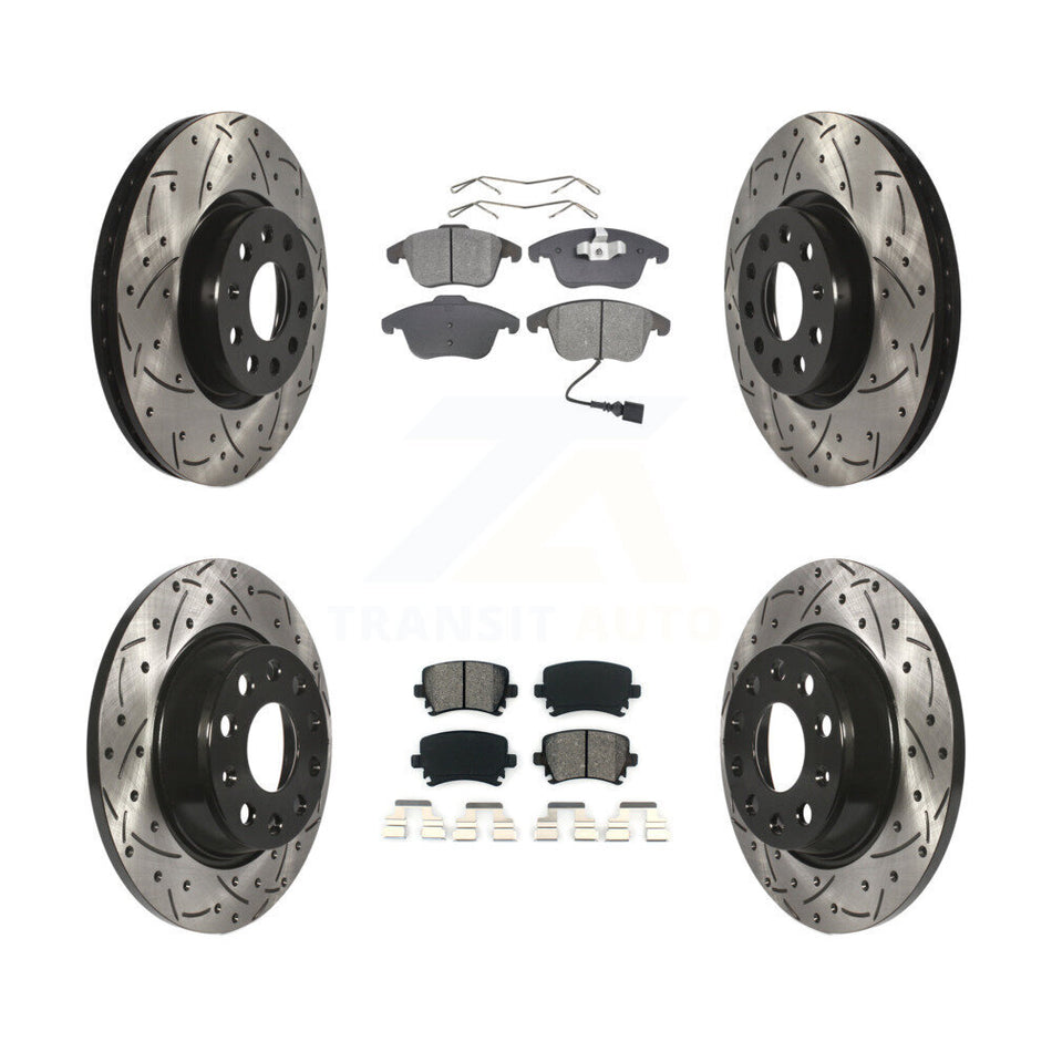 Front Rear Coated Drilled Slotted Disc Brake Rotors And Semi-Metallic Pads Kit For Volkswagen Tiguan Audi Q3 Limited Quattro KDS-100274
