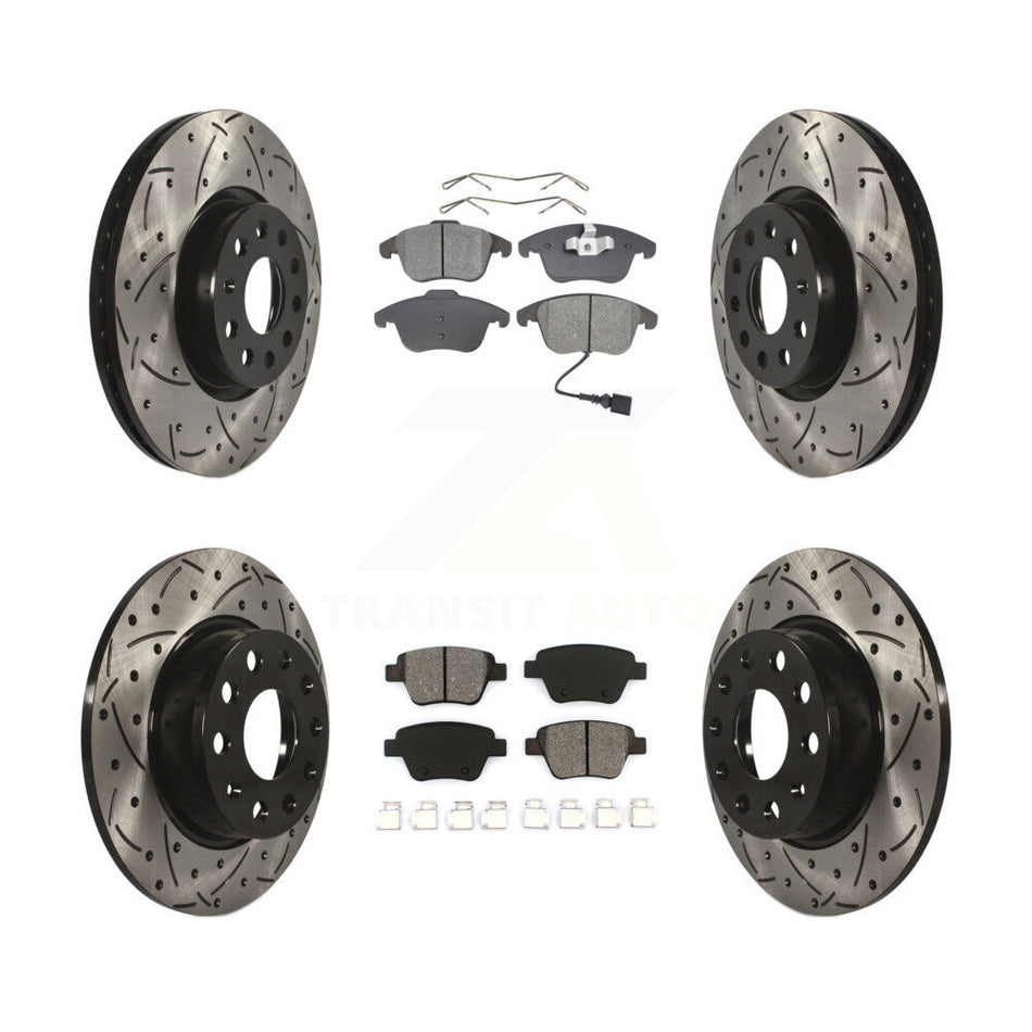 Front Rear Coated Drilled Slotted Disc Brake Rotors And Semi-Metallic Pads Kit For Volkswagen Passat KDS-100275