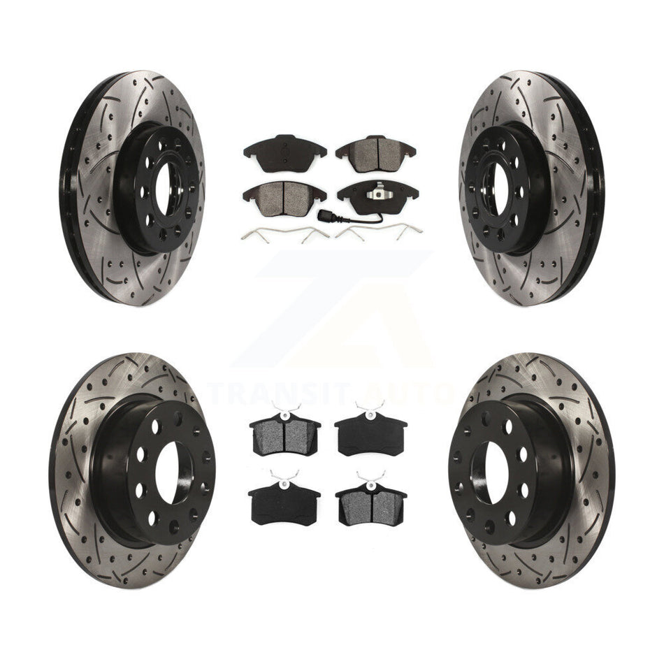Front Rear Coated Drilled Slotted Disc Brake Rotors And Semi-Metallic Pads Kit For Volkswagen Jetta Beetle KDS-100279