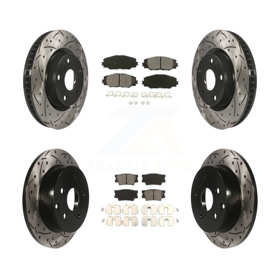 Front Rear Coated Drilled Slotted Disc Brake Rotors And Semi-Metallic Pads Kit For Toyota RAV4 KDS-100283