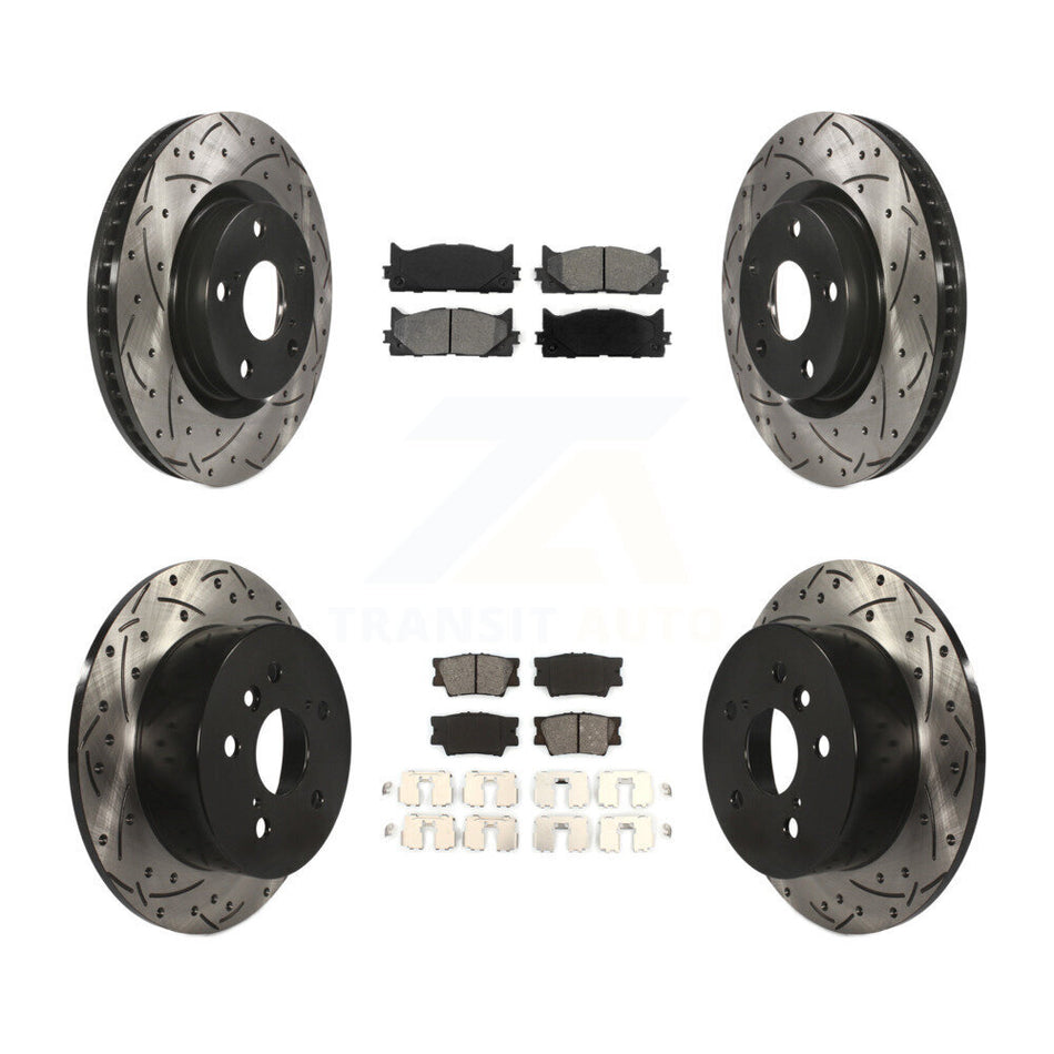 Front Rear Coated Drilled Slotted Disc Brake Rotors And Semi-Metallic Pads Kit For Toyota Camry Lexus ES350 Avalon KDS-100284