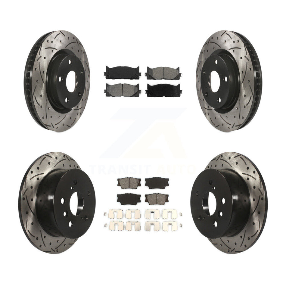 Front Rear Coated Drilled Slotted Disc Brake Rotors And Semi-Metallic Pads Kit For Toyota Camry Lexus ES350 Avalon ES300h KDS-100285