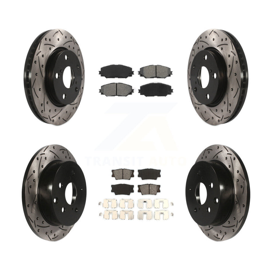 Front Rear Coated Drilled Slotted Disc Brake Rotors And Semi-Metallic Pads Kit For Toyota RAV4 Lexus HS250h KDS-100286