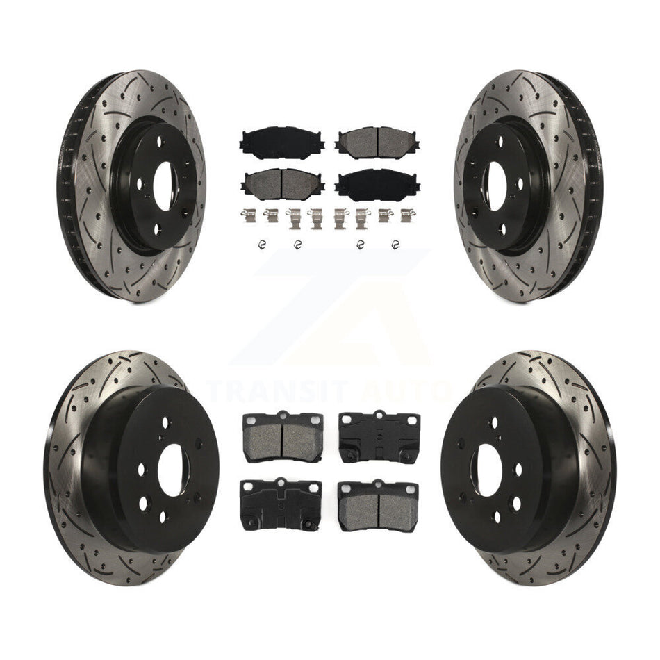 Front Rear Coated Drilled Slotted Disc Brake Rotors And Semi-Metallic Pads Kit For Lexus IS250 KDS-100287
