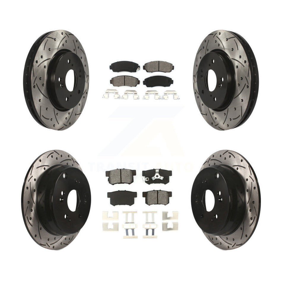 Front Rear Coated Drilled Slotted Disc Brake Rotors And Semi-Metallic Pads Kit For Honda CR-V Acura RDX KDS-100289