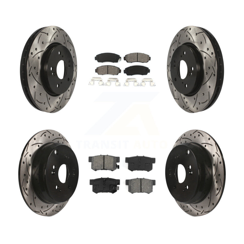 Front Rear Coated Drilled Slotted Disc Brake Rotors And Semi-Metallic Pads Kit For Acura RDX KDS-100290