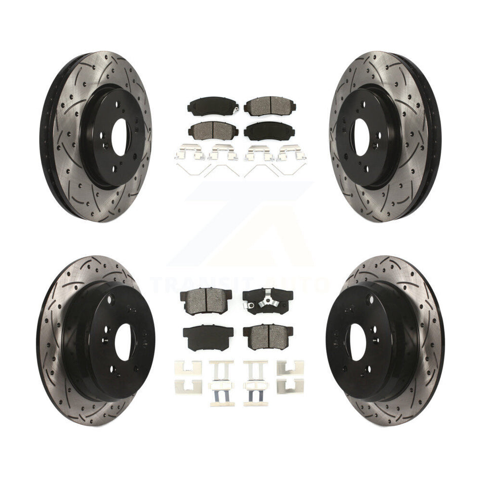 Front Rear Coated Drilled Slotted Disc Brake Rotors And Semi-Metallic Pads Kit For 2012-2016 Honda CR-V AWD KDS-100291