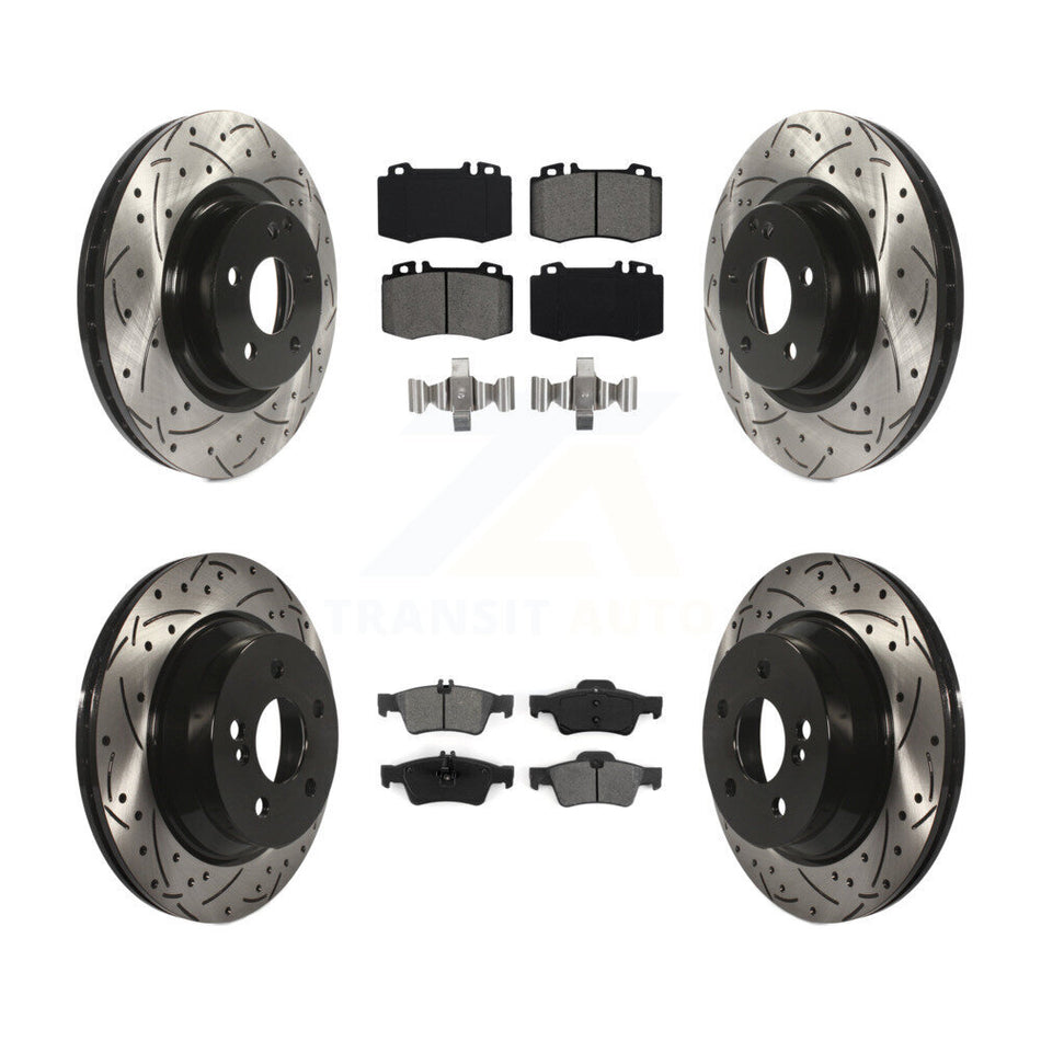 Front Rear Coated Drilled Slotted Disc Brake Rotors And Semi-Metallic Pads Kit For Mercedes-Benz CLS550 CLS500 E550 KDS-100293