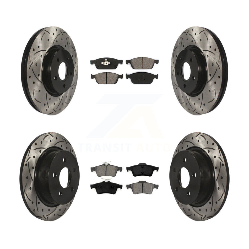 Front Rear Coated Drilled Slotted Disc Brake Rotors And Semi-Metallic Pads Kit For Ford Escape Connect KDS-100295