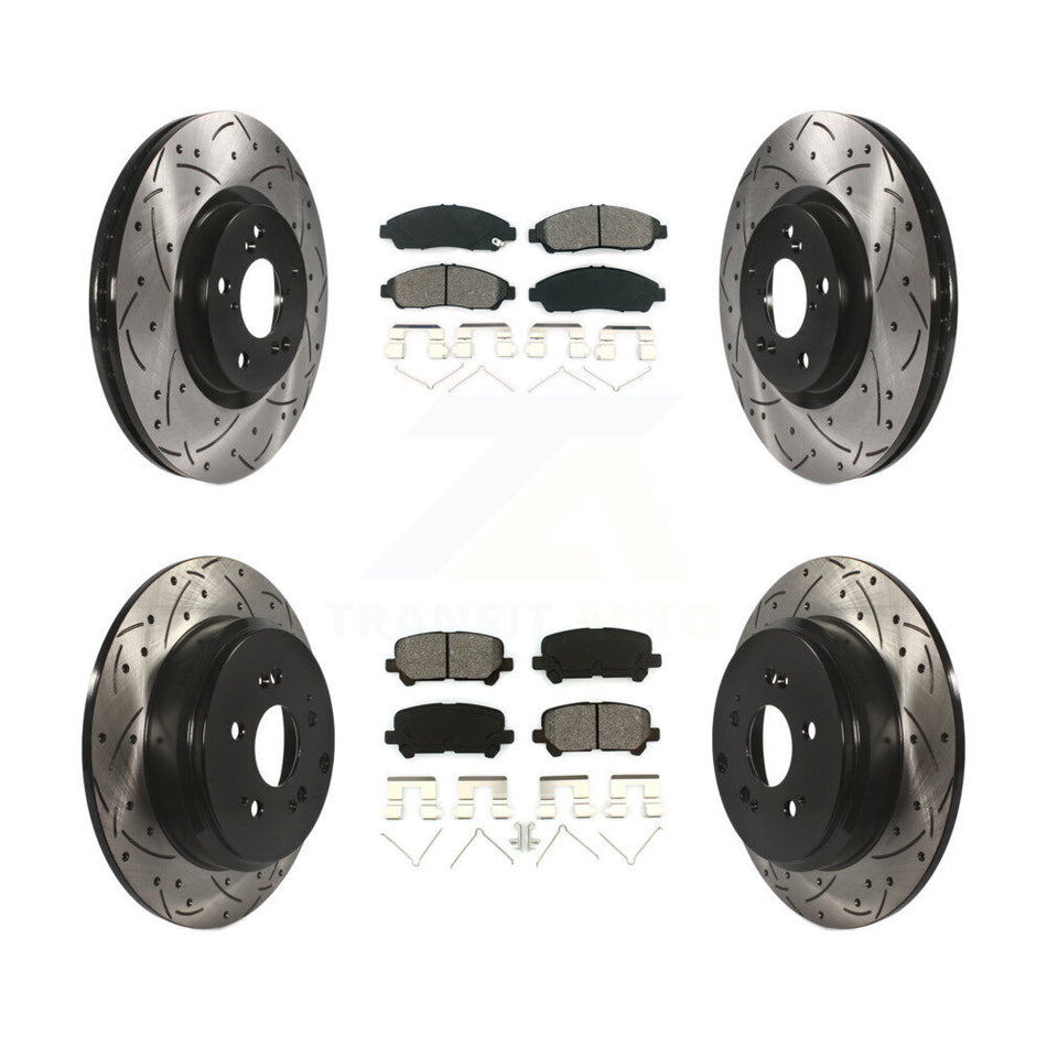 Front Rear Coated Drilled Slotted Disc Brake Rotors And Semi-Metallic Pads Kit For Honda Pilot Acura MDX ZDX KDS-100297
