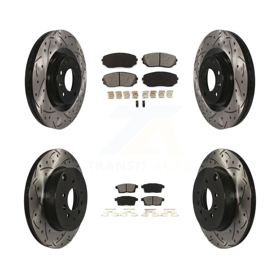 Front Rear Coated Drilled Slotted Disc Brake Rotors And Semi-Metallic Pads Kit For 2007-2015 Mazda CX-9 KDS-100298