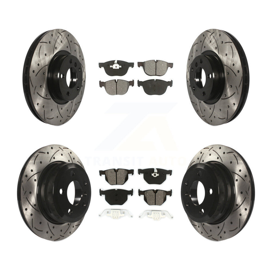 Front Rear Coated Drilled Slotted Disc Brake Rotors And Semi-Metallic Pads Kit For BMW X5 X6 KDS-100301