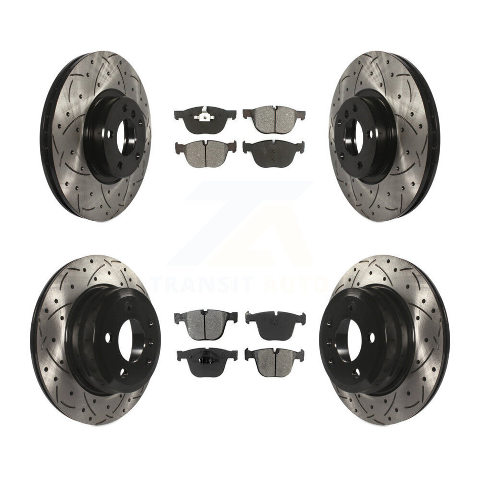 Front Rear Coated Drilled Slotted Disc Brake Rotors And Semi-Metallic Pads Kit For 2009 BMW X6 xDrive35i From 10 08 KDS-100302