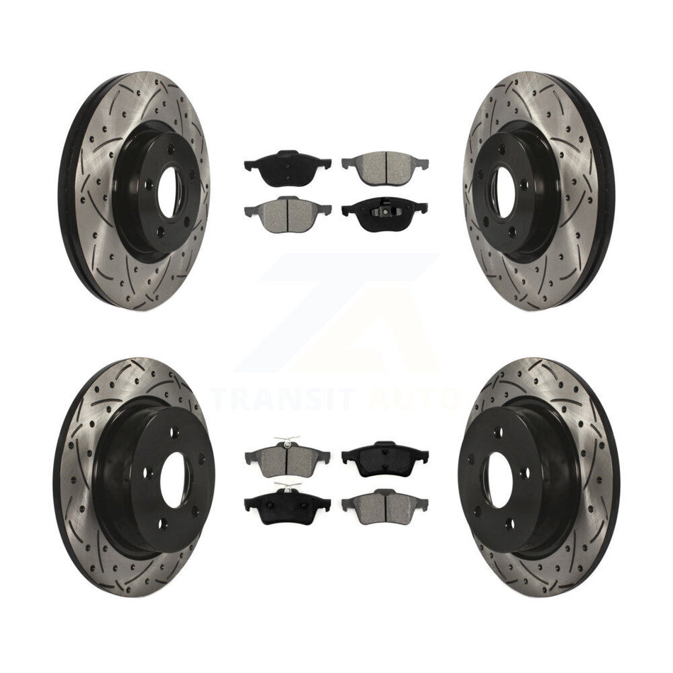 Front Rear Coated Drilled Slotted Disc Brake Rotors And Semi-Metallic Pads Kit For Ford Escape C-Max KDS-100303