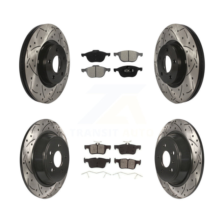 Front Rear Coated Drilled Slotted Disc Brake Rotors And Semi-Metallic Pads Kit For Ford Escape KDS-100304