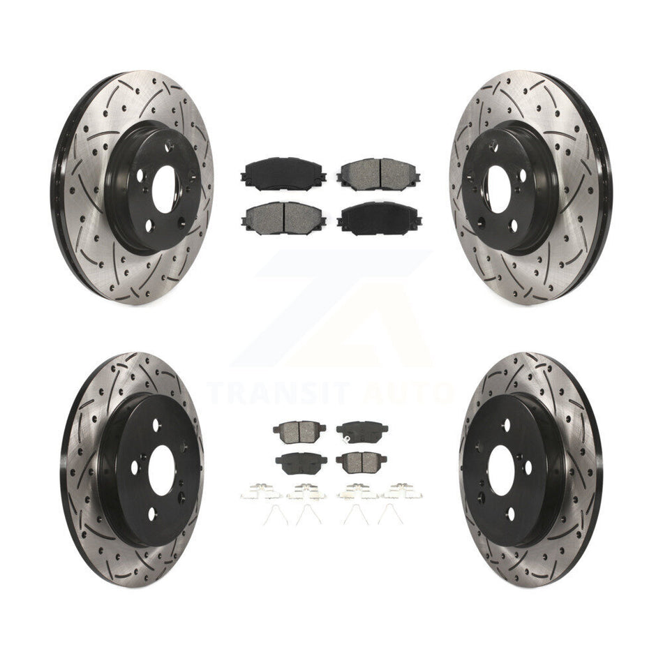 Front Rear Coated Drilled Slotted Disc Brake Rotors And Semi-Metallic Pads Kit For Toyota Corolla Matrix Pontiac Vibe KDS-100309