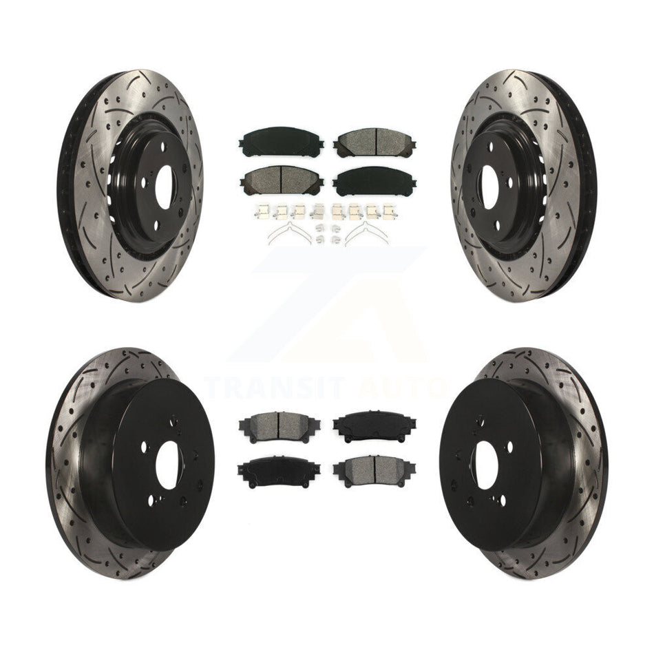 Front Rear Coated Drilled Slotted Disc Brake Rotors And Semi-Metallic Pads Kit For Toyota Highlander Sienna Lexus RX350 RX450h KDS-100310