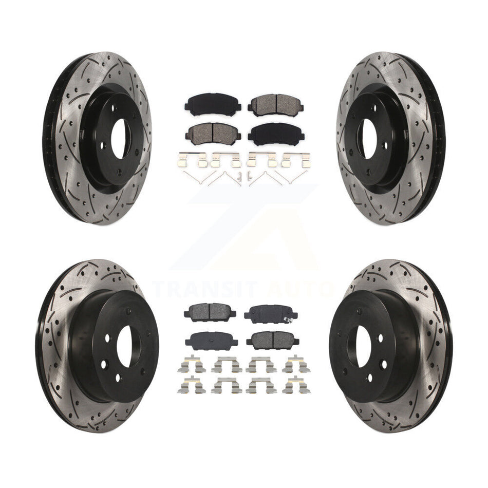 Front Rear Coated Drilled Slotted Disc Brake Rotors And Semi-Metallic Pads Kit For Nissan Rogue Select KDS-100311