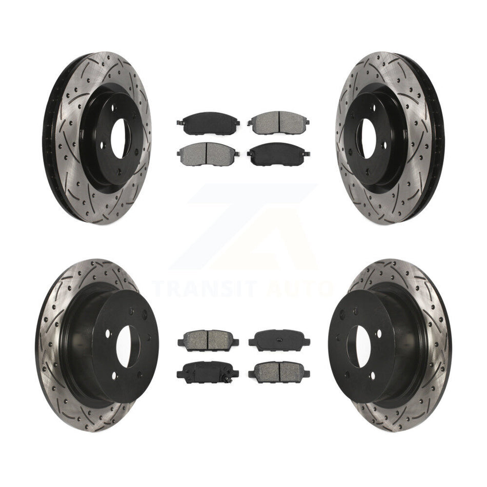 Front Rear Coated Drilled Slotted Disc Brake Rotors And Semi-Metallic Pads Kit For 2007-2012 Nissan Sentra SE-R KDS-100312