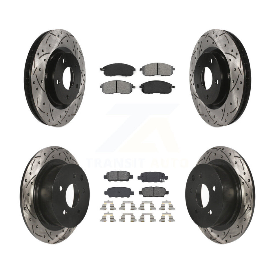Front Rear Coated Drilled Slotted Disc Brake Rotors And Semi-Metallic Pads Kit For 2007-2012 Nissan Sentra SE-R KDS-100312