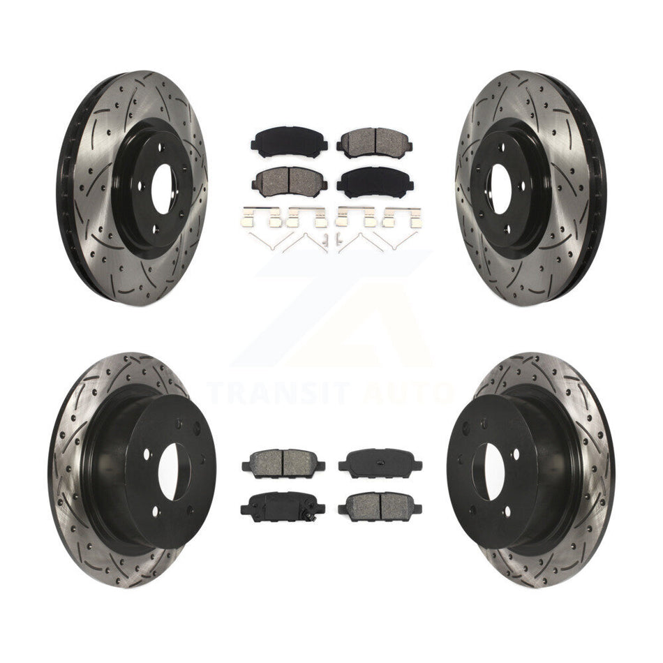 Front Rear Coated Drilled Slotted Disc Brake Rotors And Semi-Metallic Pads Kit For 2007-2012 Nissan Sentra SE-R Spec V KDS-100313